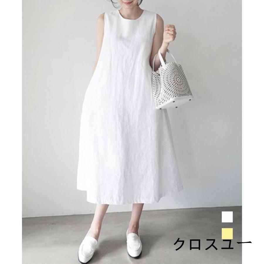 リネンワンピース ノースリーブ 韓国風