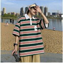 夏服 ポロtシャツ メンズ tシャツ 日系 薄手 柔らかい 快適 通気性 半袖Tシャツ スウェット 着回し ボーダー柄 ゆったり トップス 大きいサイズ おしゃれ