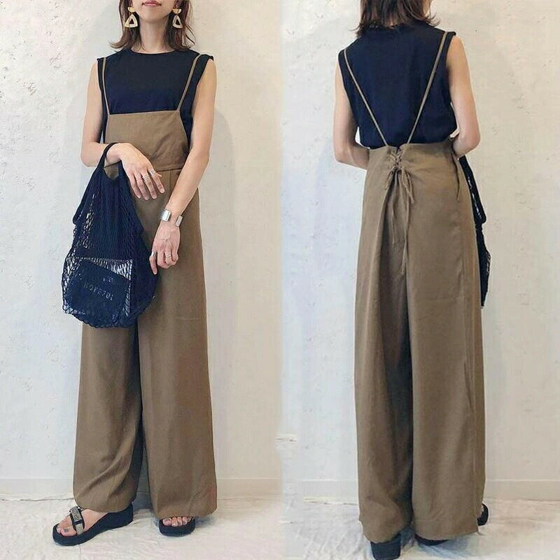 【スーパーSALE限定】サロペット レディース 大きいサイズ サロペット オーバーオール 無地 サロペット ガウチョ オールインワン 大きいサイズ ゆったり 2021春夏新作