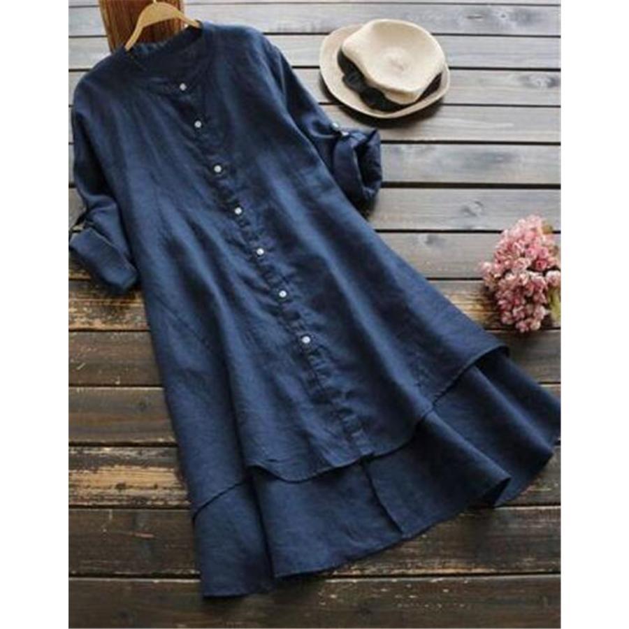 チュニック レディース ロングシャツ ワンピース シャツ ロング丈 長袖 リネンシャツ 綿麻 シャツワンピース 薄手 シンプル 大人
