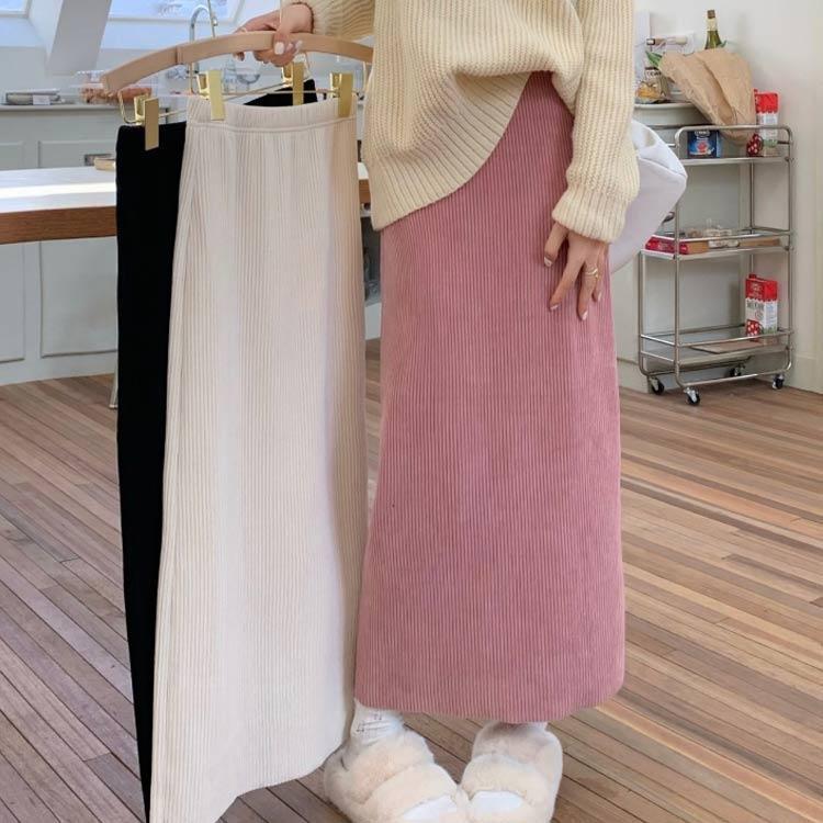 コーデュロイ ロングスカート ミモレ丈スカート ボトムス 春 ロングスカート タイトスカート スカート 黒 レディース タイト 秋冬 コーデュロイスカ