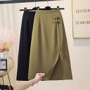 レディース 女性 スカート チャイナボタン 夏 接触冷感 ロングスカート ロング ロング丈 ミモレ丈 オフィス タイトスカート スカート 無地 ウエス