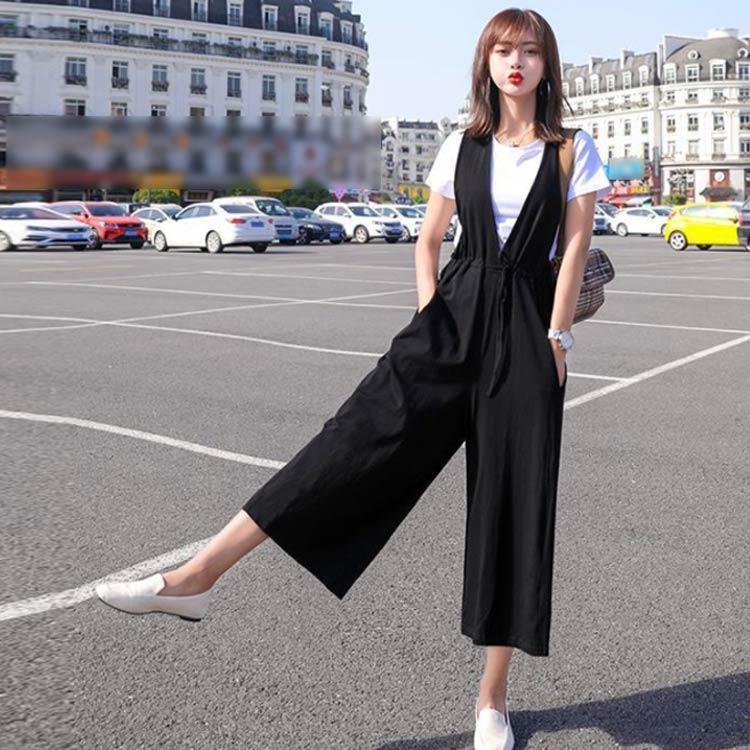 オールインワン レディース サロペットパンツ ワイド 薄手 前後V 春夏 着痩せ 無地 オーバーオール 韓..
