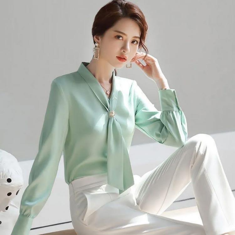 ボウタイブラウス ブラウス レディース ボウタイシャツ 通勤 リボン ブラウス カッターシャツ ノーアイ..