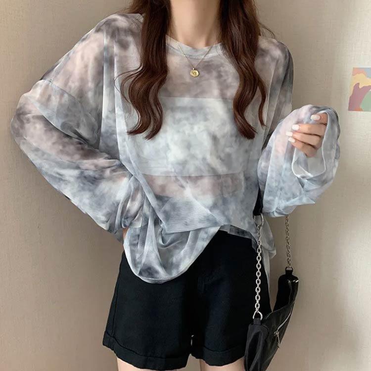 Tシャツ レディース 透け感 長袖 トップス ロンt シースルー シアートップス 重ね着 レイヤード uvカット プルオーバー 日除け対策 紫外線対策