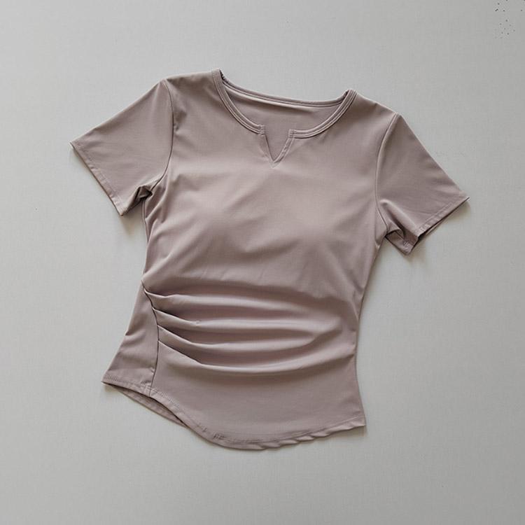 ヨガウェア トップス カップ付き 半袖 ヨガTシャツ レディース ヨガトップス ピラティス ウェア 体型カバー 吸汗速乾 通気性 薄手 カップ付き 半