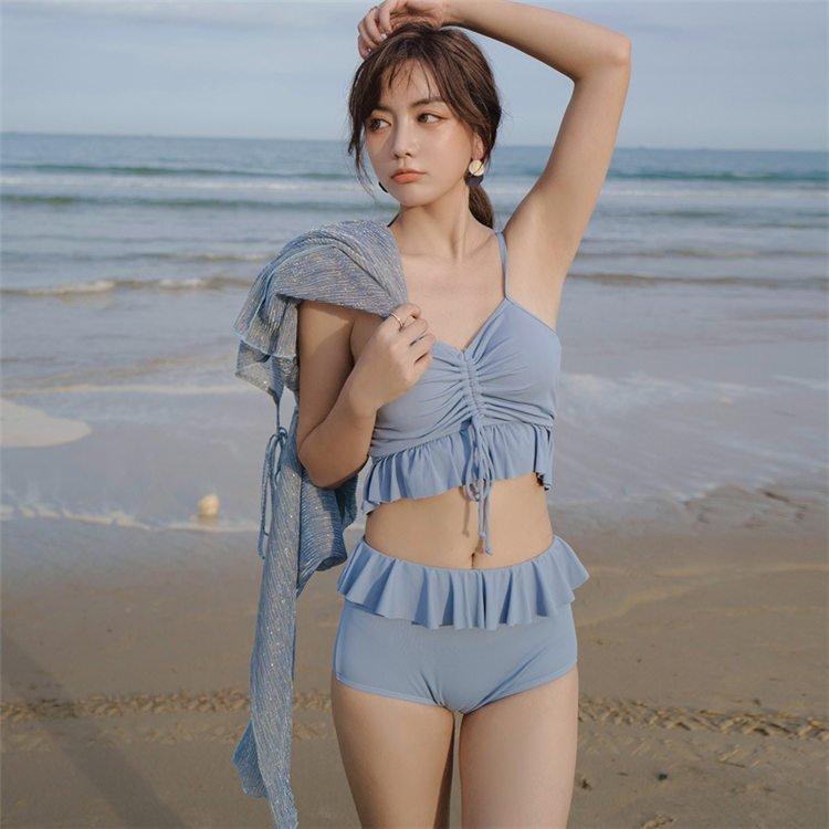 【スーパーSALE限定】ビキニ水着レディースみずぎ3点セットキラキラママ水着無地体型カバー紫外線対策日焼け防止可愛い温泉