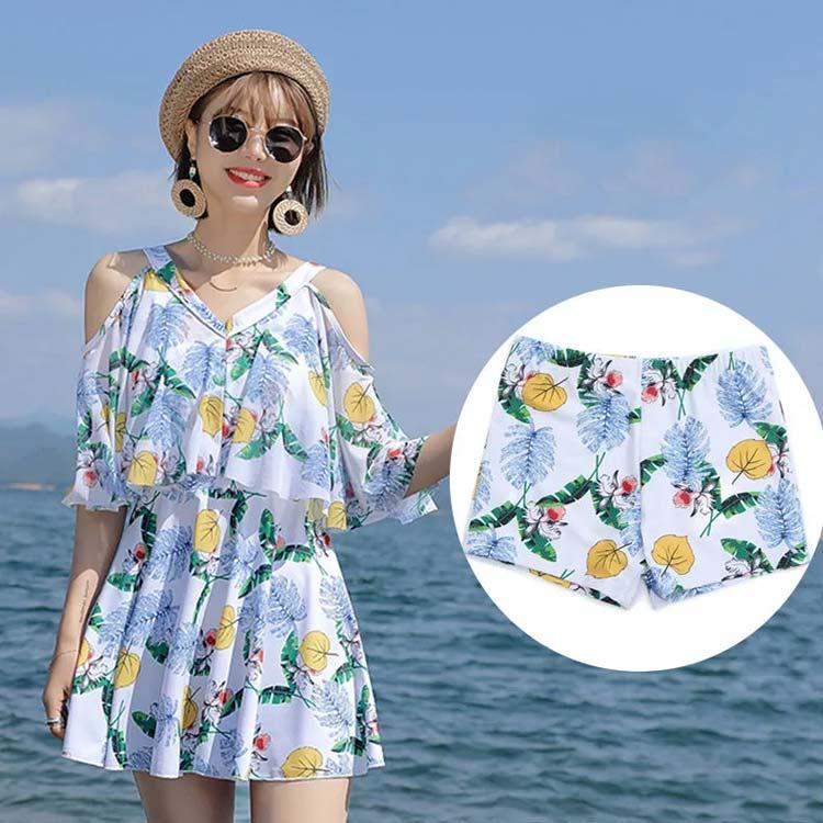 【スーパーSALE限定】オフショルダー 大きいサイズ ワンピース水着 体型カバー レディース 海 旅行 夏 フレア セクシー 水着 花柄 パッド付き 可愛い ワ...