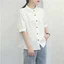 半袖シャツ ブラウス レディース トップス 綿麻 リネン ゆったり 無地 ファッション 薄手 カジュアル 夏 重ね着 涼しい おしゃれ