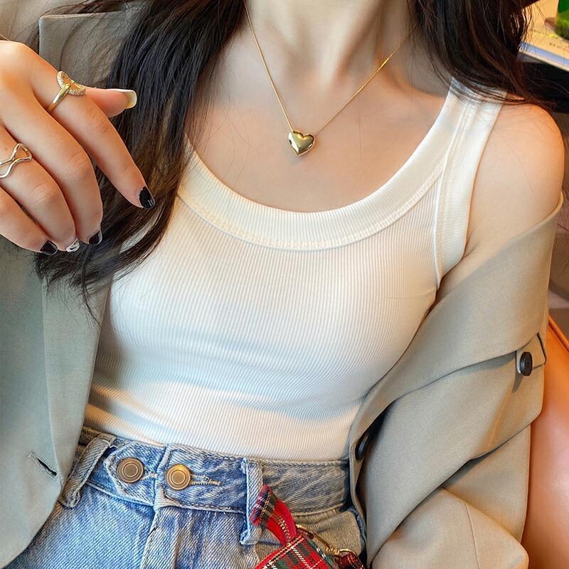 タンクトップ レディース インナー サマーニット ニット リブ リブニット リブタンクトップ ノースリーブ トップス 脇高 ブラ紐隠し ラウンドネック シンプル