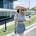 水着 ビキニ 韓国 小胸 レディース 女の子 体型カバー ビキニ スカート ショーツパンツ 2点セット フリル フレアスカート 可愛い お洒落 お腹 お尻 太
