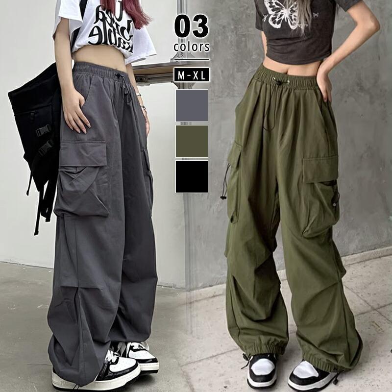 カーゴパンツ レディース ゆったり ワイド パンツ パンツ ボトムス ミリタリー サイドポケット 大きい ..