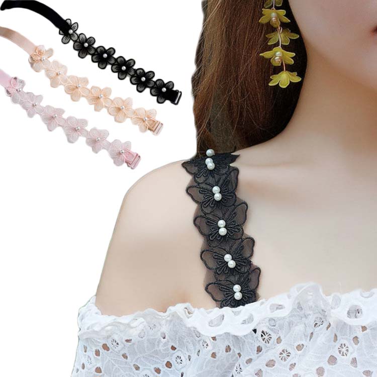 ブラ用レース肩紐 2本組ストラップ ドレス用 フラワー 長さ調節可能 ショルダ－ストラップ 　ブラ紐 見せブラ ブラジャー ドレス 送