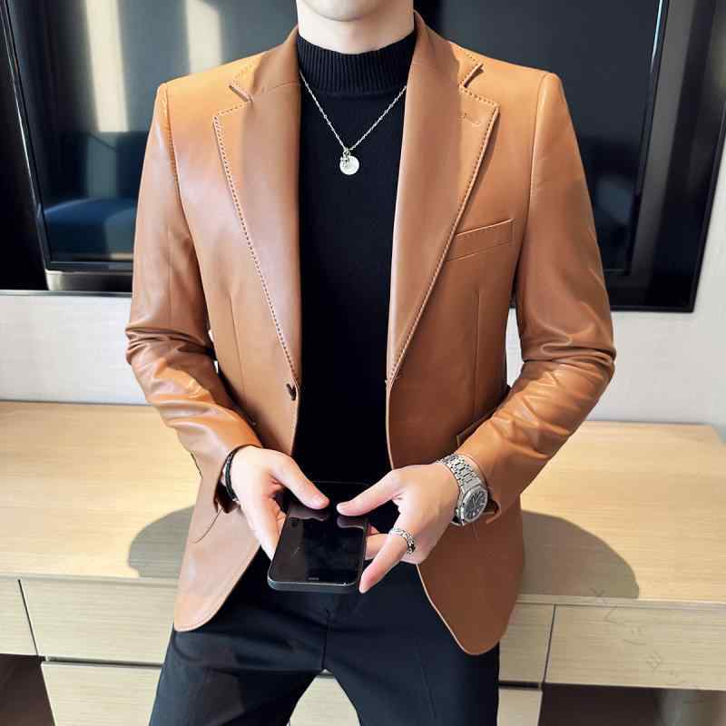 樂天商城 - 春 メンズ ファッション 服 シンプル オシャレ 大人 かっこいい 大きい サイズ スリム レザースーツ ジャケット 韓国 スタイル ストリート 紳士服 ハイエンド ビジネス カジュアル スーツ トップス