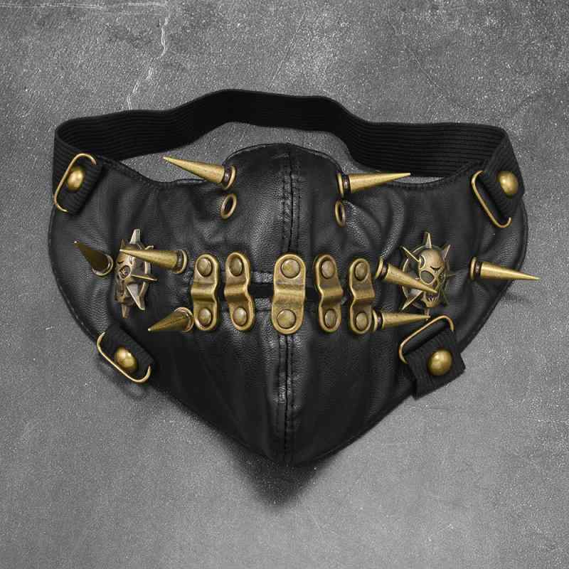 樂天商城 - マスク 男女 兼用 欧米 風 パンク スカル 鋲 スパイク スタッズ 個性的 レザー フェイス マスク ブラック 防寒 ファッション アイテム