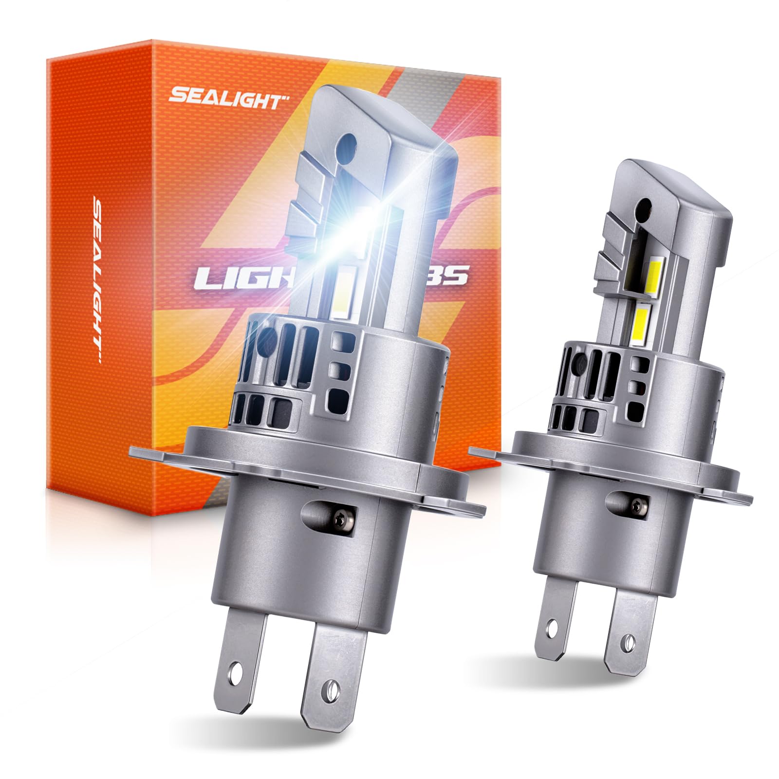 Rakuten - 【800倍明るさUP】SEALIGHT 高輝度H4 LEDヘッドライト 30000LM・6500K・50W・4つの冷却機能・20000RPM静音ファン 32連7535 CSP Hi/Lo切替 キャンセラー内蔵 DC9V-16V 車検対応 1:1サイズ 無極性＆ポン付け 四重放熱 60000時間長寿命 瞬間起動 ノイズ防止 IP67防水 車/バイク