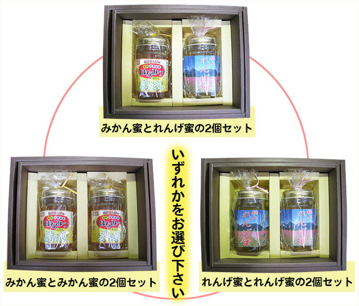 森友さん家の無添加・天然　蜂蜜　180g　2個[(みかんorれんげ)＋(みかんorれんげ)]セット