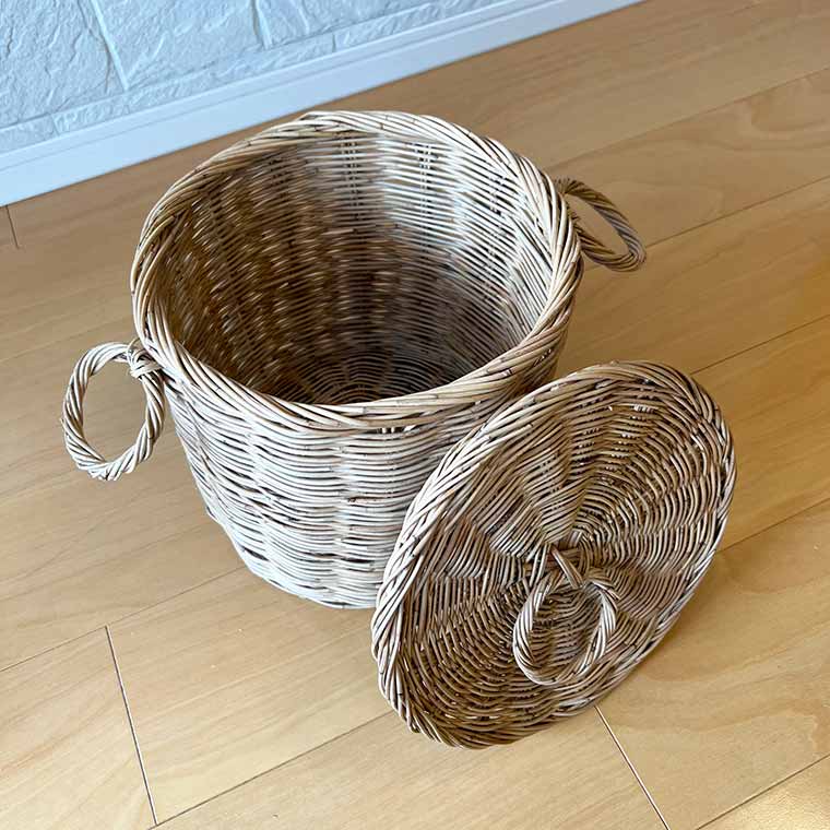 ラタン ふた付き バスケット 丸型 Lサイズ 持ち手付き 取手付き かご ふた付きのかご ふた付き ふた付きボックス カゴ シンプル 籠 天然素材 おすすめ 人気 おしゃれ カジュアル 母の日 ラタン 藤 収納 整理整頓 ラウンド型 サークル型 sdgs [2]