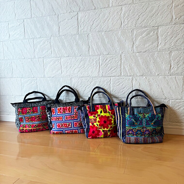 Rakuten - モン族刺繍 モン族バッグ バッグ トートバッグ ハンドバッグ レディース カジュアル アジアン雑貨 アジアンファッション 幅広ショルダー 通学 通勤 プレゼント 個性的 布製