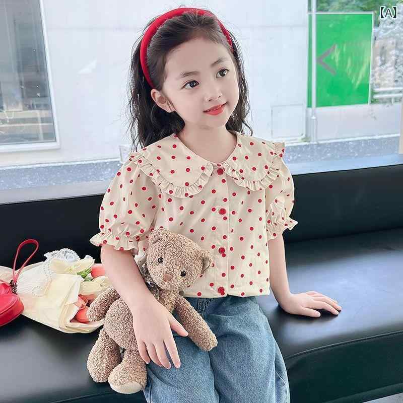 シャツ 女の子 キッズ 子供服 春夏 韓国ファッション 小花柄 半袖 開襟 薄手 羽織り トップス 綿 コットン 柔らかい肌触り ナチュラル カジュアル かわいい 普段使い お出かけ 通園 通学