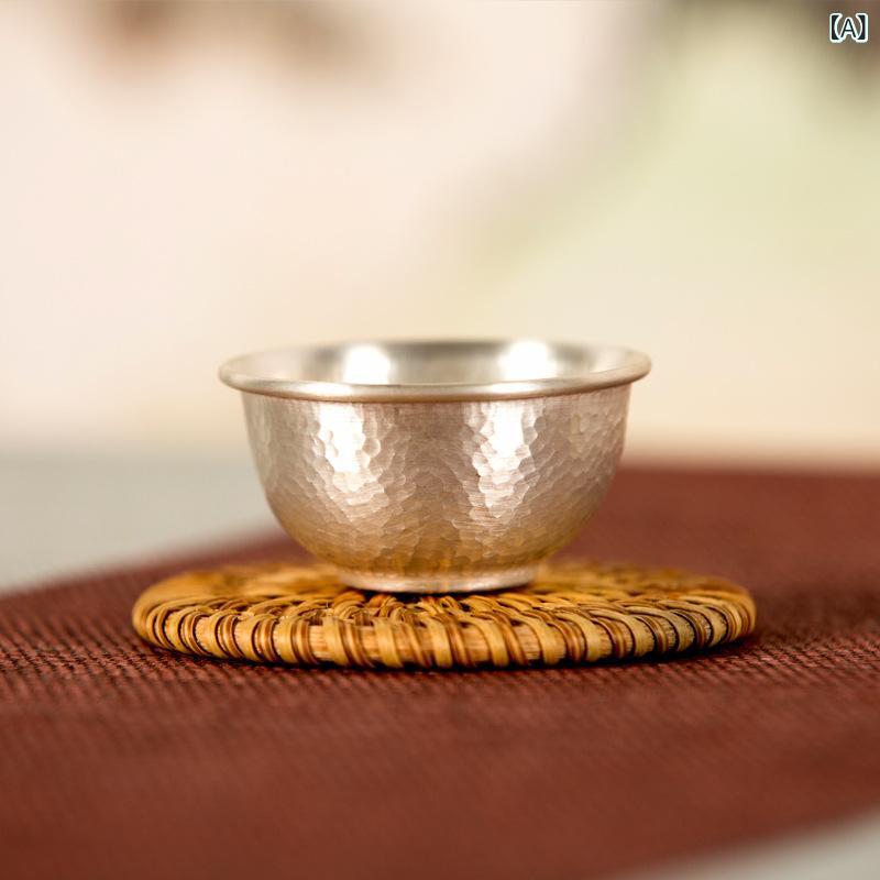 茶器 湯呑み 999純銀 シルバー製 槌目模様 小さめ 純手作り ハンドメイド 和モダン 来客用 普段使い お..