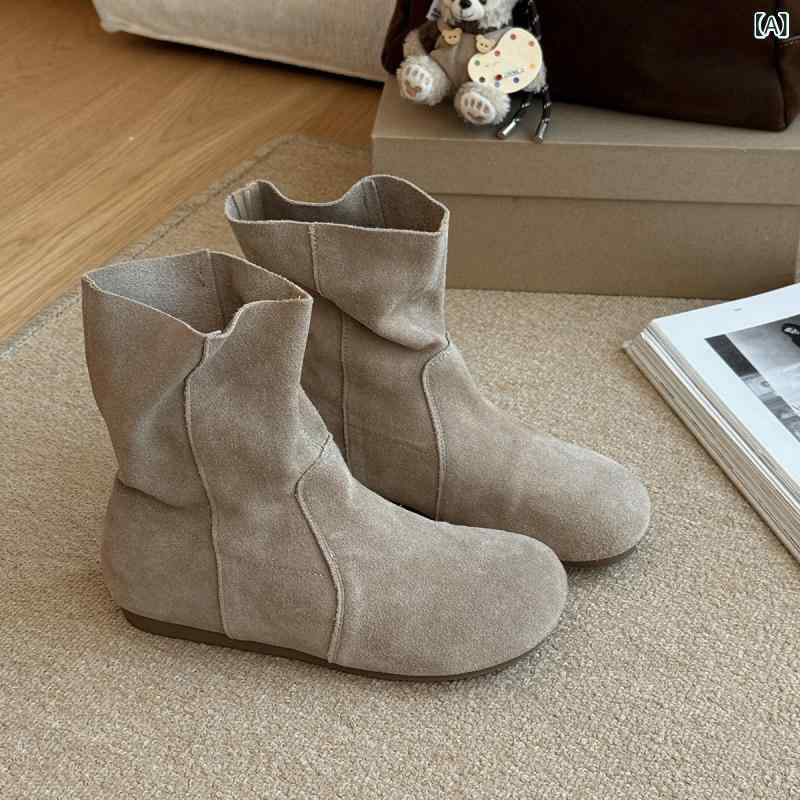 ブーツ レディース シャーリング ルーズブーツ ラウンドトゥ フラットソール 細見え 防寒 スノーブーツ スエード調 保温 暖かい ハイカット丈 大人カジュアル 普段使い デイリー 冬