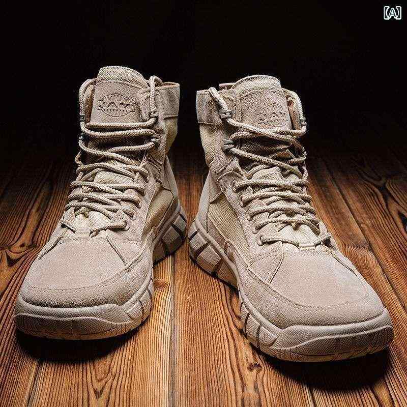 ブーツ メンズ 男性 春物 ハイカット ミッドカット 厚底 ブーツ ワークブーツ イエローブーツ デザートタイプ アウトドア 安全靴 透湿 防水 防滑 UKスタイル 切り替え 裏地なし PVCソール コットンライニング