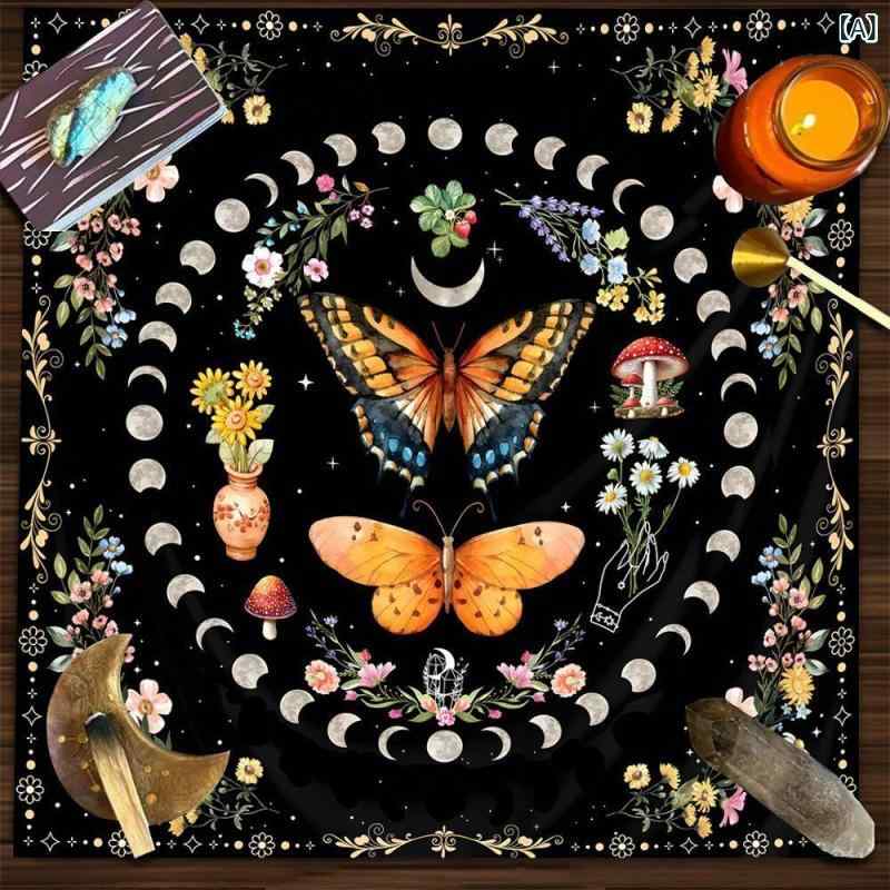 タロットクロス 星と月 蝶柄 占い用 厚手 ベルベット生地 テーブルクロス 儀式 瞑想 祭壇 スピリチュア..