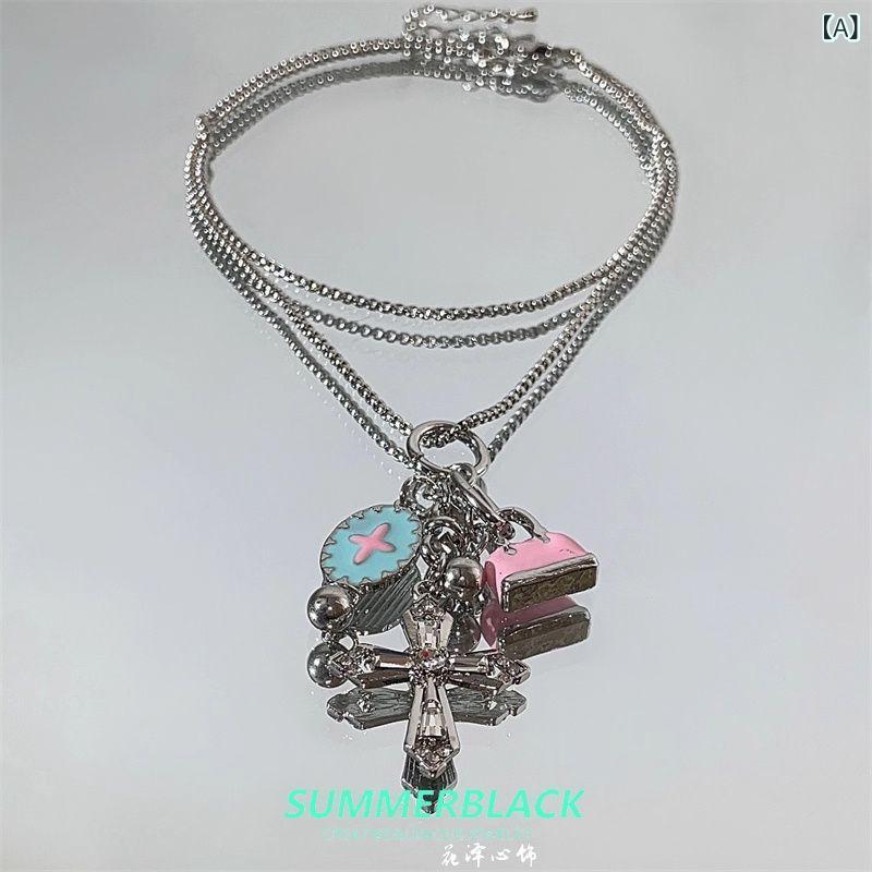 ネックレス レディース クロス バッグモチーフ 七宝焼き フリンジ ペンダント スイートクール ガーリー..
