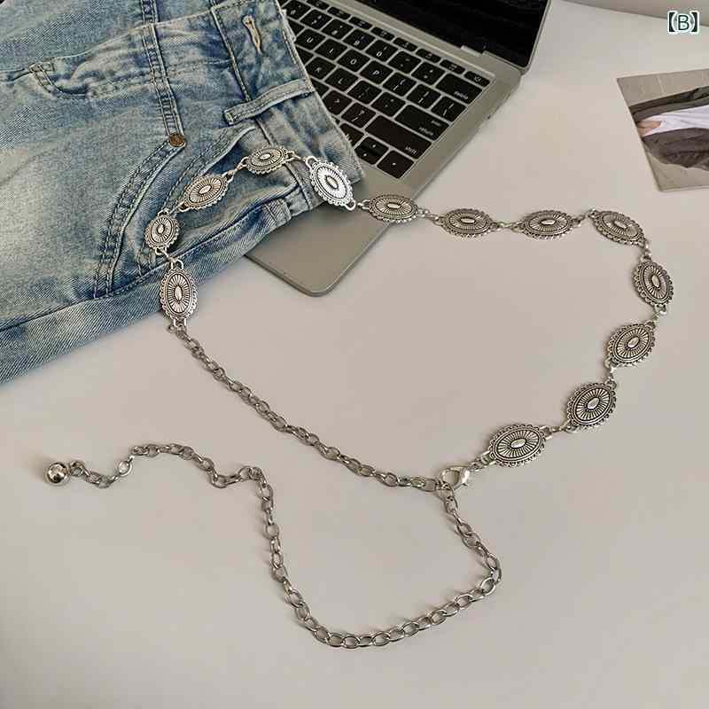 ウエストチェーン レディース ボヘミアン レトロ シルバー メタル 蝶 バタフライ ...
