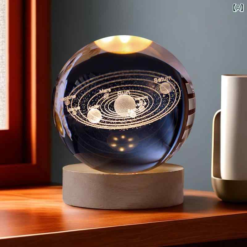 クリスタルボール LED ナイトライト 卓上オブジェ 太陽系 星空 宇宙 月 幻想的 間接照明 インテリア飾り モダン シンプル おしゃれ 誕生日 プレゼント