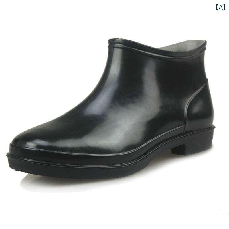 レインシューズ ユニセックス 雨靴 厨房 キッチン 作業用 シェフ 料理人 防水 防油 滑り止め 耐摩耗性 大きいサイズ ショート丈 PVC 黒 長靴