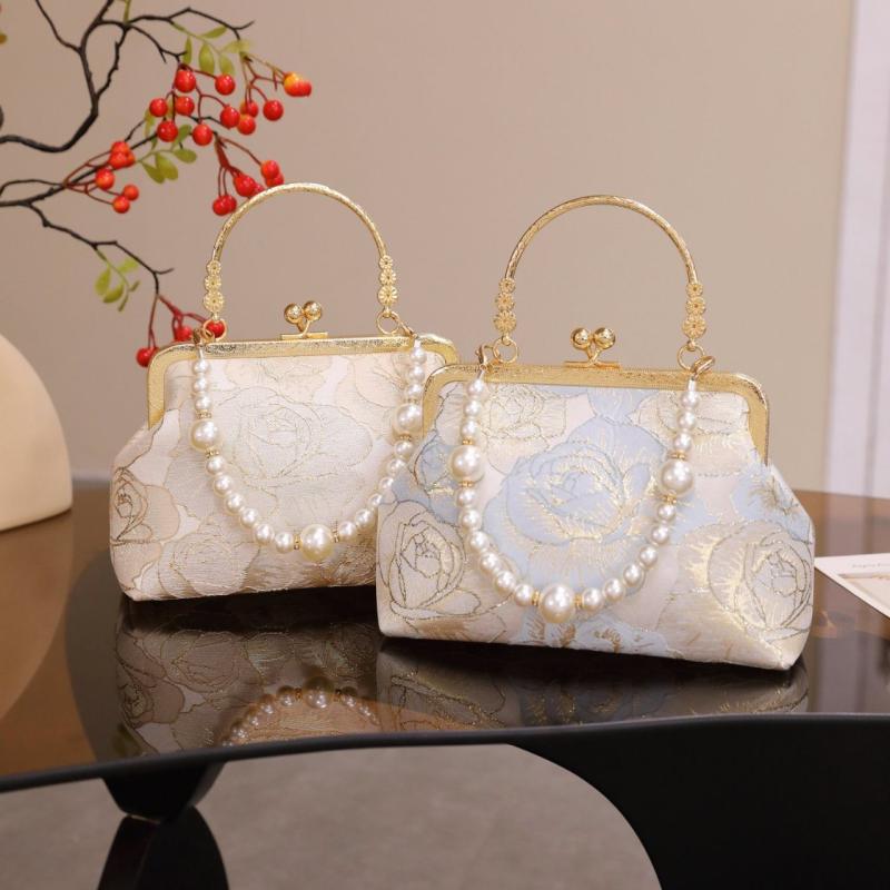 バッグ レディース 高級感 上品 パール チェーン レトロ 中華風 スクエア型 ミニバッグ ハンドバッグ ショルダーバッグ 斜め掛け パーティー 結婚式 フォーマル お呼ばれ 普段使い ポリエステル ロック金具 鞄