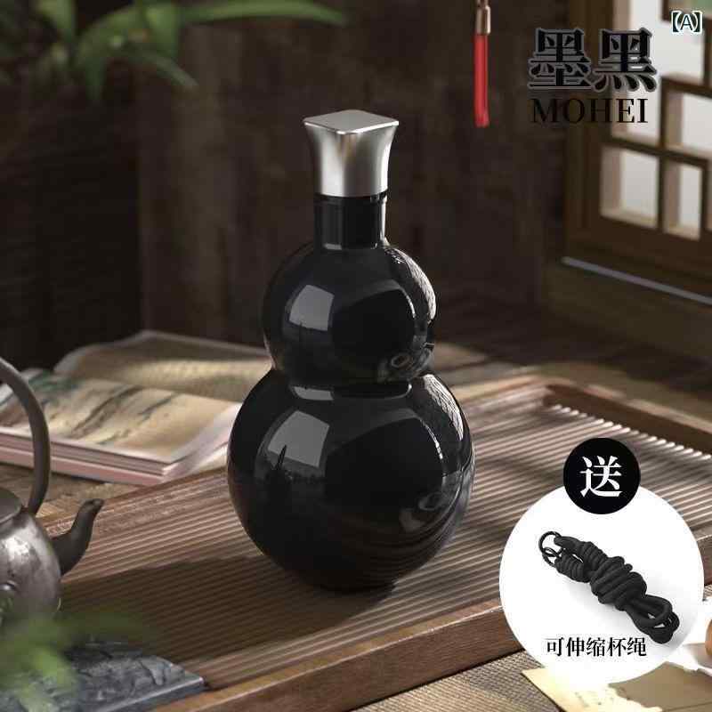 保温ボトル 男性用 悟空デザイン 304ステンレス製 瓢箪型 スキットル 大容量 携帯 水筒 タンブラー スポーツ アウトドア 家庭用 ガンメタ ブラック シルバー 36時間持続