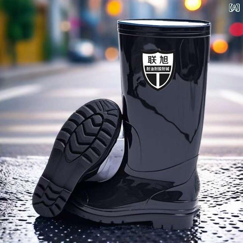 長靴 メンズ 男性用 レインブーツ ワークブーツ 作業靴 工事現場 洗車 釣り 潮干狩り アウトドア 防水 防滑 耐滑 保温 防寒 ミドル丈 ハイカット PVC ゴム製 秋冬