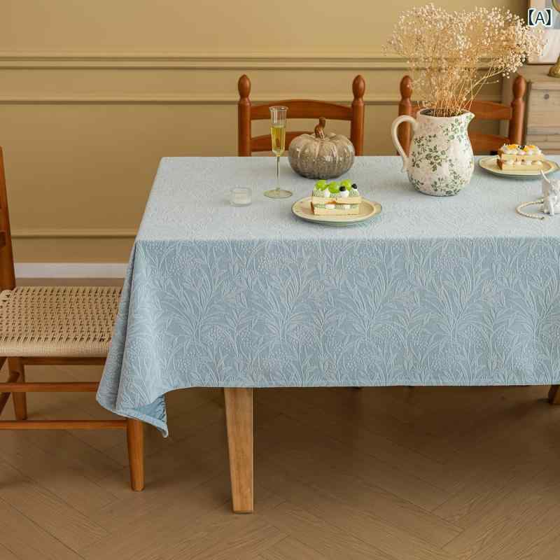 テーブルクロス 厚手 フレンチ 地模様 ジャガード織り 長方形 シェニール ダイニング 食卓 ローテーブル兼用 高級感 マルチカバー 滑り止め 防塵 耐摩耗 植物花柄 カントリー調