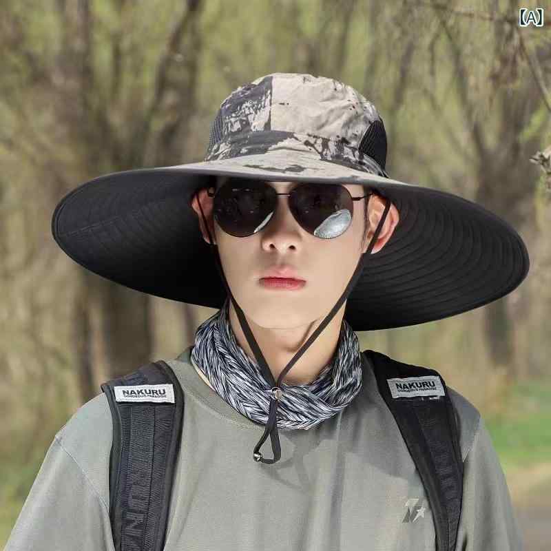 サファリハット メンズ 男性用 15cmつば広 UVカット 日よけ 防水 防風 通気性 ポリエステル素材 アウトドア 釣り 登山 ハイキング レジャー カジュアル スポーツ オールシーズン