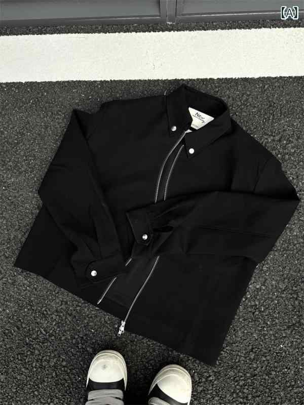 ジャケット メンズ クリーンフィット 肩パッド入り ボックスシルエット ショート丈 ルーズフィット フライトジャケット ブラック ポリエステル 防風 シワになりにくい 普段使い 春秋アウター