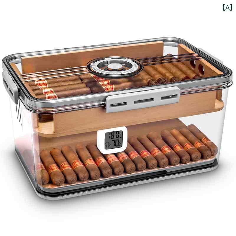 ヒュミドール 葉巻ケース シガーボックス 密閉式 保湿管理 温湿度計内蔵 シダーウッド 杉材 木製トレイ..