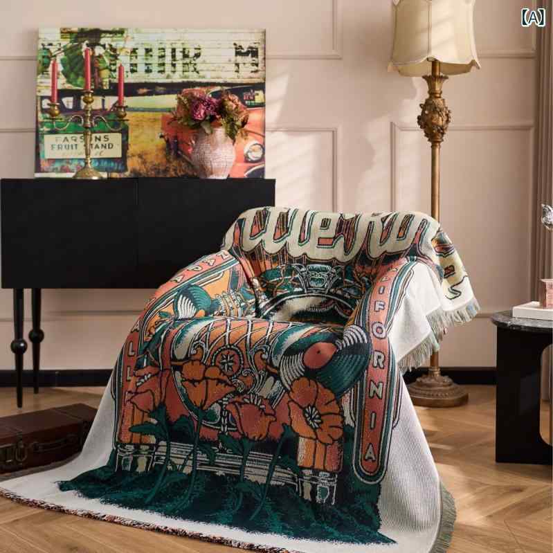 ブランケット ソファカバー タペストリー アウトドア キャンプ オールシーズン対応 ジャカード織り カートゥーン柄 ビンテージ風 おしゃれ インスタ映え 引っかき傷防止 ポリエステル綿混紡