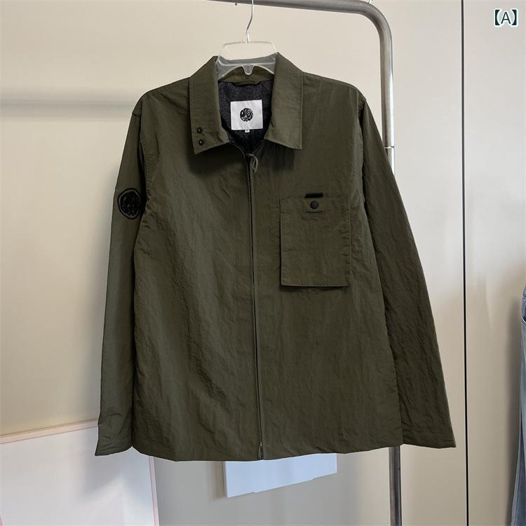 ジャケット メンズ 春夏 撥水加工 吸湿速乾 通気性 シワ加工 ナイロン素材 ルーズシルエット シャツ型アウター CPOデザイン シンプル カジュアル 普段使い