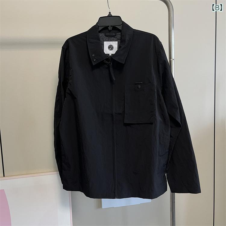 ジャケット メンズ 春夏 撥水加工 吸湿速乾 通気性 シワ加工 ナイロン素材 ルーズシルエット シャツ型アウター CPOデザイン シンプル カジュアル 普段使い