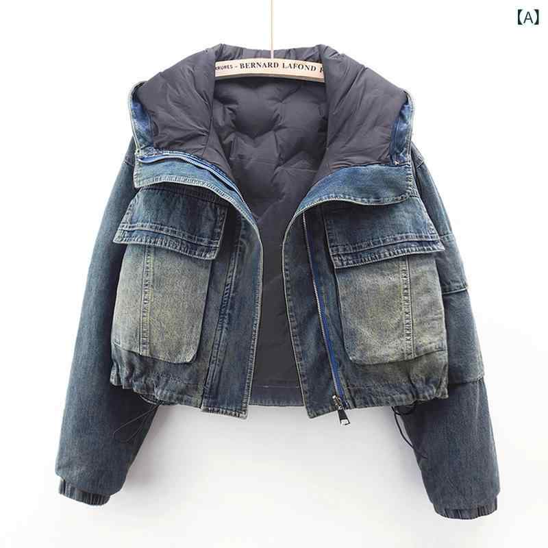 乐天商城 - ジャケット レディース 女性用 秋冬 デニム ブルゾン アウター ダウンライナー付き 裏起毛 薄手 軽量 リバーシブル ショート丈 オーバーサイズ カジュアル ブルー