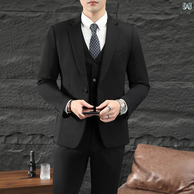 スーツ メンズ セットアップ スリーピース 3点セット スリムフィット 細身 ビジネス カジュアル フォーマル 結婚式 ウェディング 披露宴 パーティー 式典 発表会 卒業式 入学式 通勤 面接 再生繊維