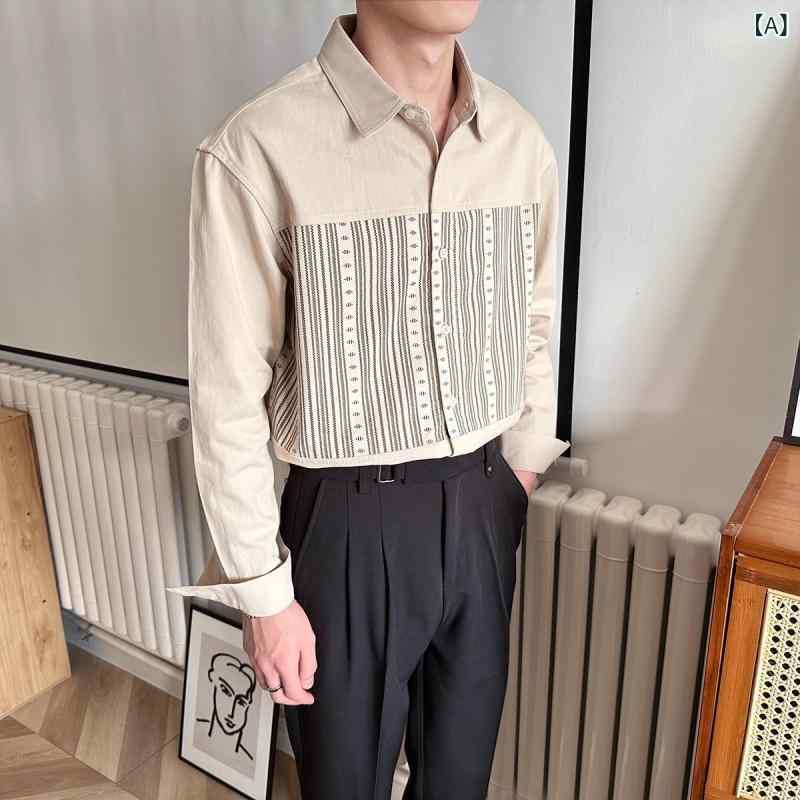 シャツ メンズ 男性用 高級感 レトロ ヴィンテージ 民族風 日系 カジュアル 普段使い トレンド 流行 長..
