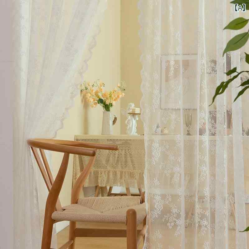 カーテン フレンチスタイル ホワイト レース シアー 出窓 ドアカーテン 小窓 ポール通し 面ファスナー 目隠し
