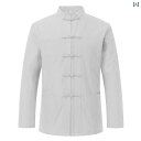トップス メンズ 男性用 中高年 麻 リネン 長袖 シャツ 中華風 中国風 漢服風 茶道服 禅服 レトロ 復古調 スタンドカラー 立ち襟 カジュアル 普段使い ...