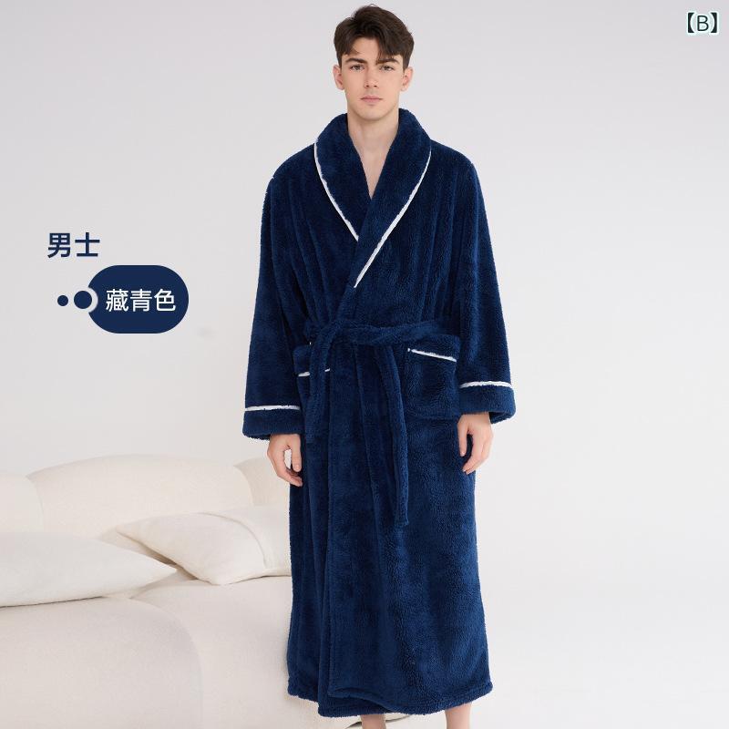 narukiのローブ メンズ レディース バスローブ ガウン 秋冬 厚手 肉厚 珊瑚フリース マイクロフリース ポリエステル 保温 あったか 暖かい ふわふわ ロング丈 ゆったり 大きいサイズ カップル ペア お揃い 部屋着 ルームウェア お風呂上がり｜アングル2