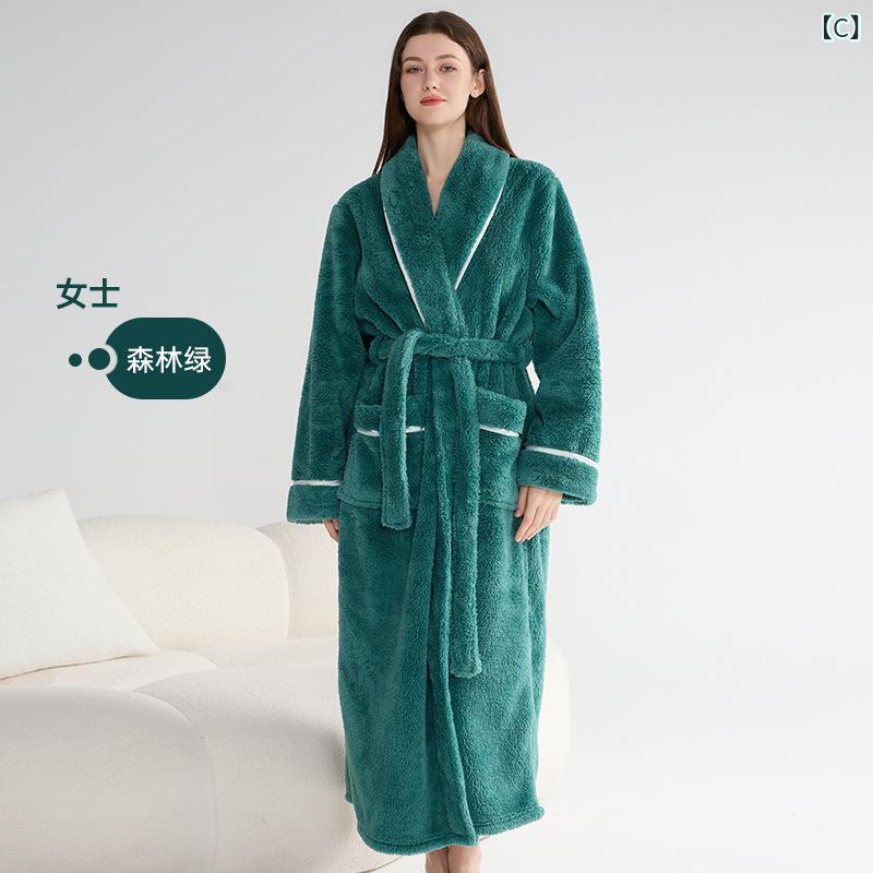 narukiのローブ メンズ レディース バスローブ ガウン 秋冬 厚手 肉厚 珊瑚フリース マイクロフリース ポリエステル 保温 あったか 暖かい ふわふわ ロング丈 ゆったり 大きいサイズ カップル ペア お揃い 部屋着 ルームウェア お風呂上がり｜アングル3