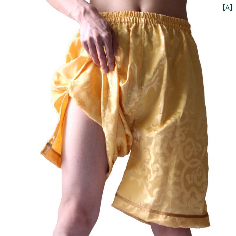 メンズ ショートパンツ ハーフパンツ スリット入り ゆったり サウナウェア 浴場着 温泉 マッサージ エステ リラックスウェア 部屋着 綿混素材